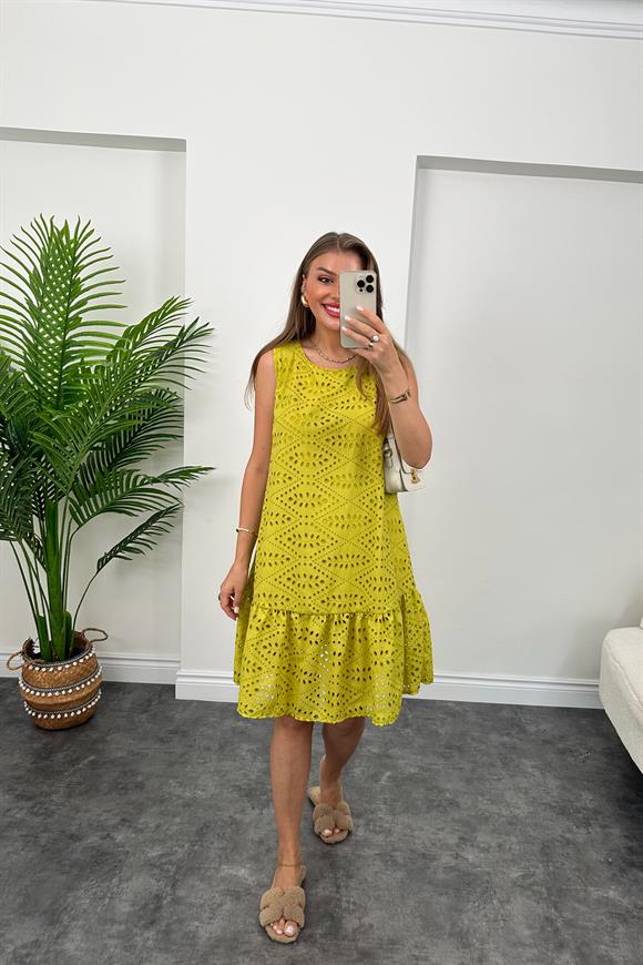 Bebe Marka Lüx Kalite Nakışlı Elbise Lime