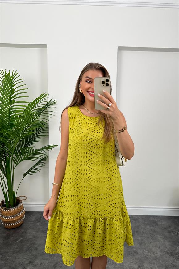 Bebe Marka Lüx Kalite Nakışlı Elbise Lime