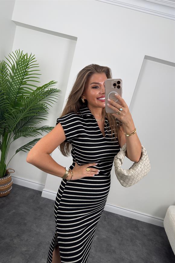 Bebe Marka Lüx Kalite Polo Yaka Marin Elbise Siyah