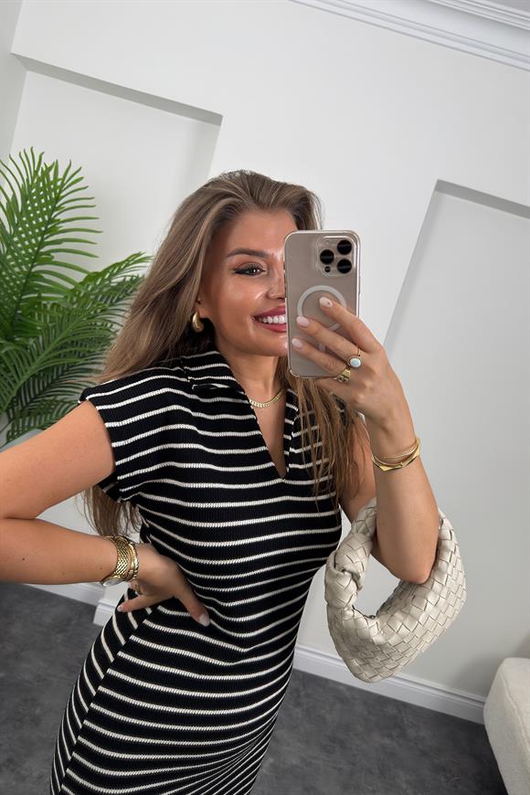 Bebe Marka Lüx Kalite Polo Yaka Marin Elbise Siyah