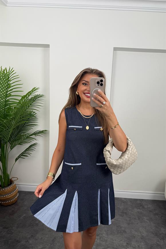 Bebe Marka Lüx Kalite Poplin Detaylı Tensel Jean Elbise