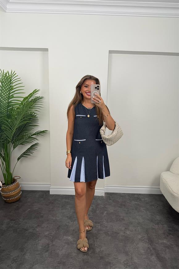 Bebe Marka Lüx Kalite Poplin Detaylı Tensel Jean Elbise