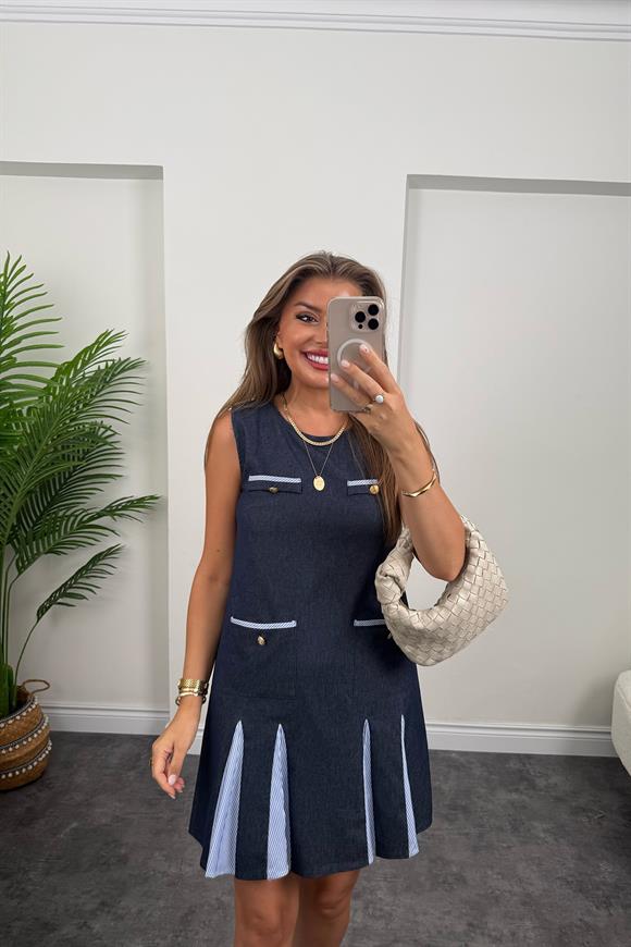 Bebe Marka Lüx Kalite Poplin Detaylı Tensel Jean Elbise