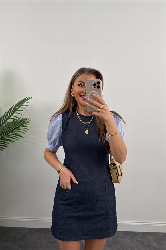 Bebe Marka Lüx Kalite Poplin Kol Likralı Yumuşak  Jean Elbise