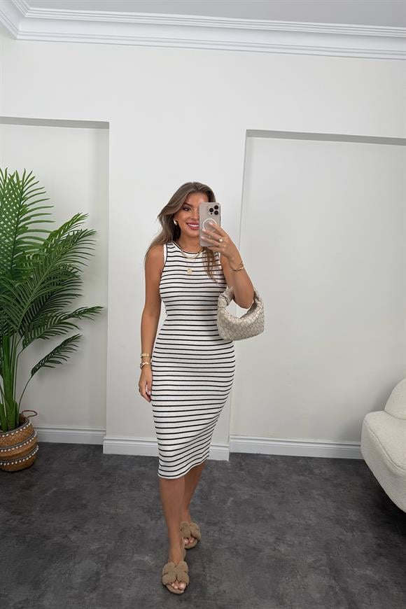 Bebe Marka Massi Kumaş Likralı Marin Kalem Elbise Beyaz