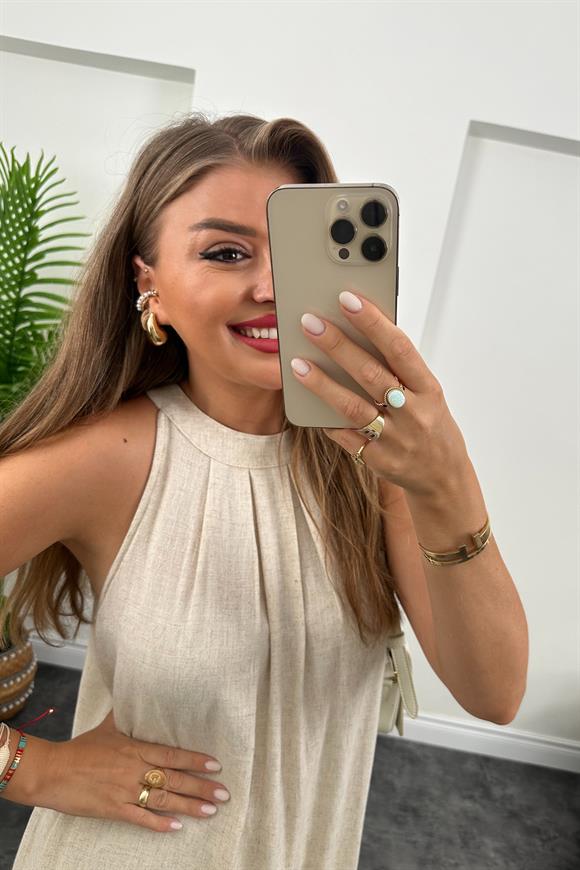 Bebe Marka Maxi Boy Naturel Keten Elbise