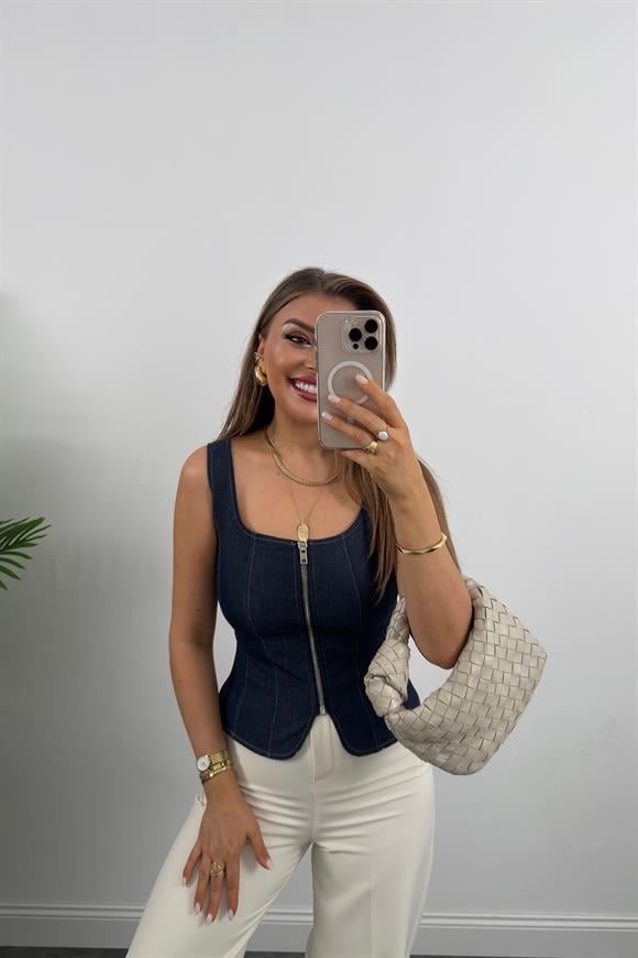 Bebe Marka Önü Fermuarlı Likralı Tensel Jean Bluz