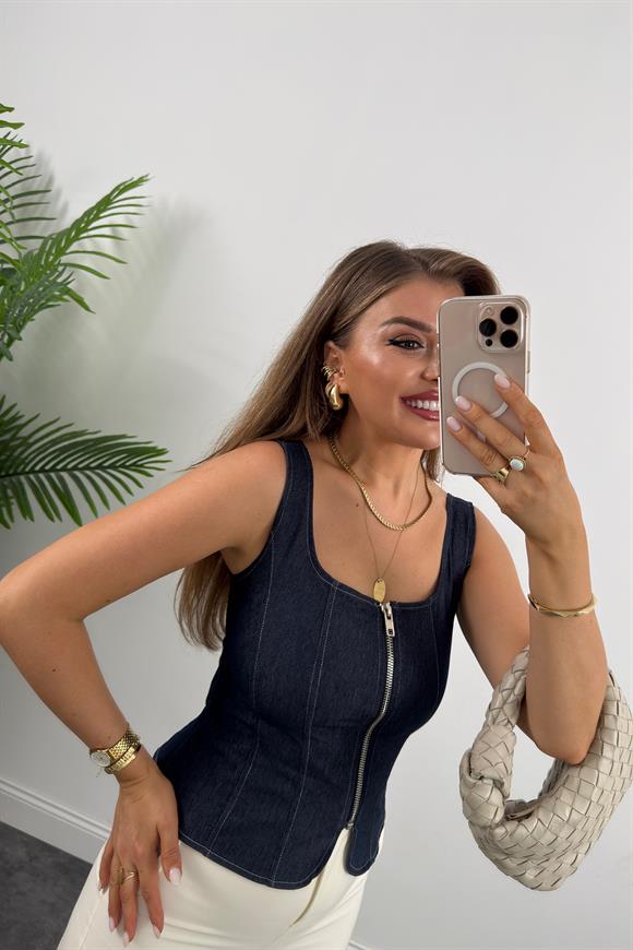 Bebe Marka Önü Fermuarlı Likralı Tensel Jean Bluz