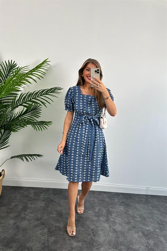 Bebe Marka Prenses Kol Jean Görünümlü Nakışlı Keten Kloş Elbise