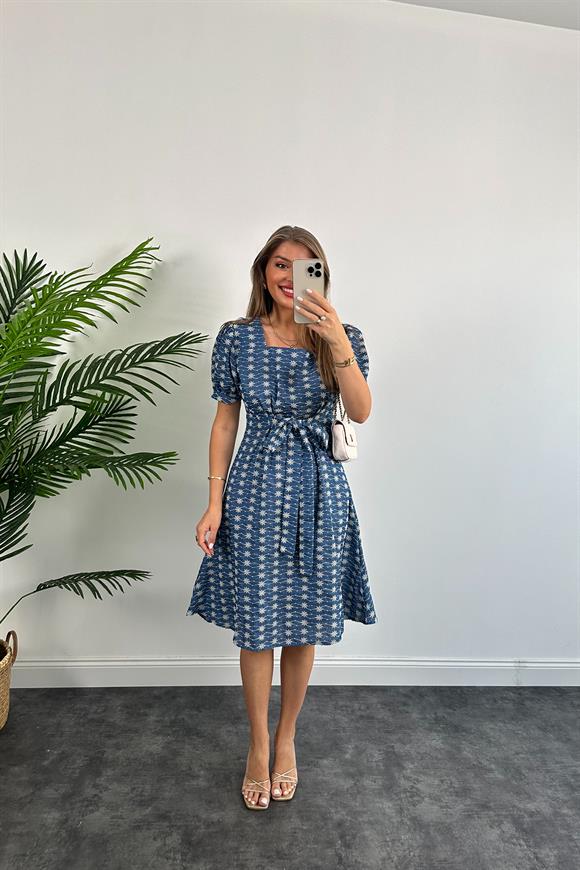 Bebe Marka Prenses Kol Jean Görünümlü Nakışlı Keten Kloş Elbise