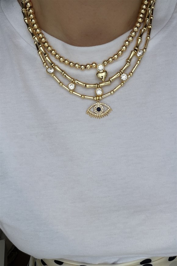 Beş Taşlı Gold Kolye