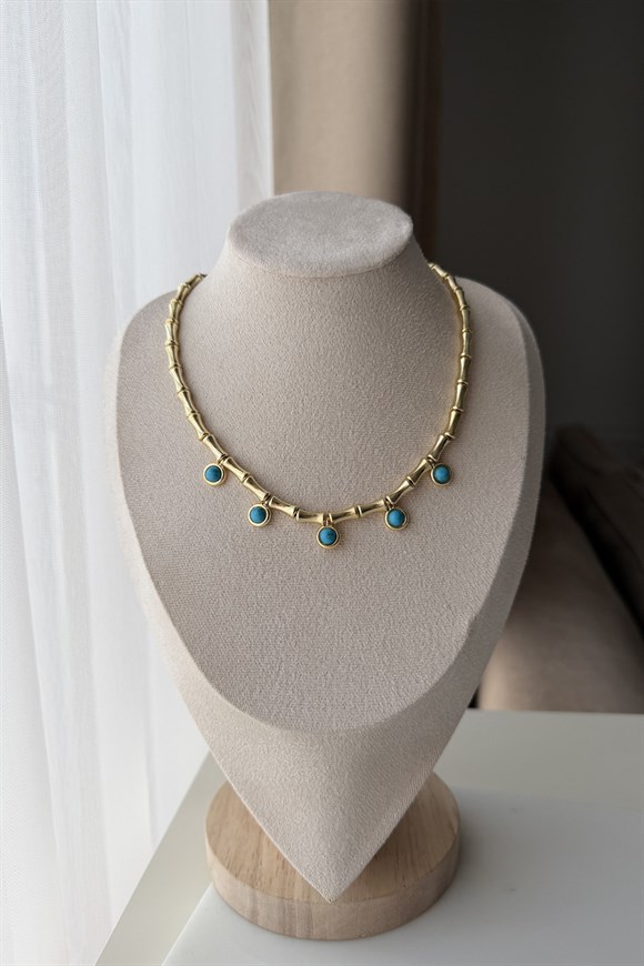 Beşli Turkuaz Topçuk Kolye