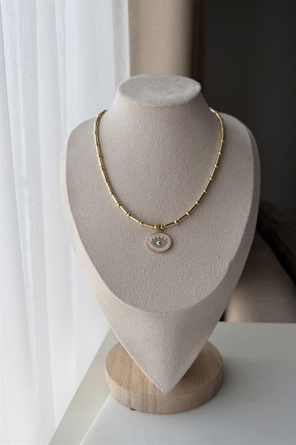 Beyaz Mineli Göz Kolye