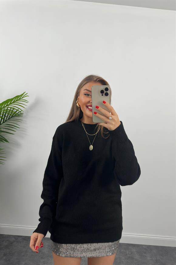Bisiklet Yaka Basic Yumoş Kazak Siyah