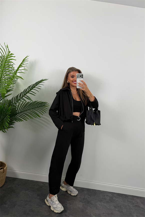 Bomber Ceketli Jogger Pantolon Takım Siyah