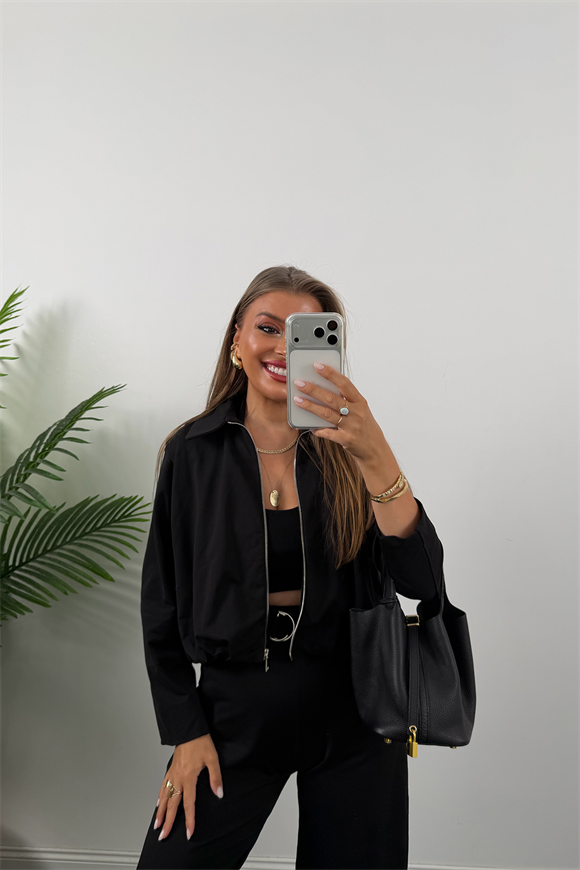 Bomber Ceketli Jogger Pantolon Takım Siyah
