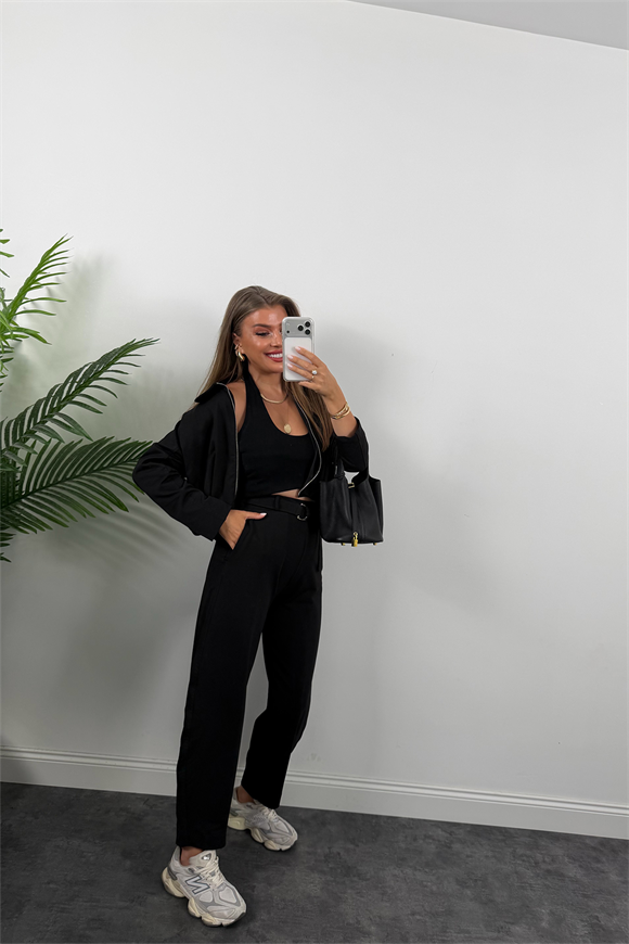 Bomber Ceketli Jogger Pantolon Takım Siyah