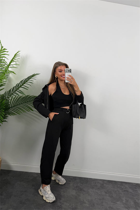 Bomber Ceketli Jogger Pantolon Takım Siyah