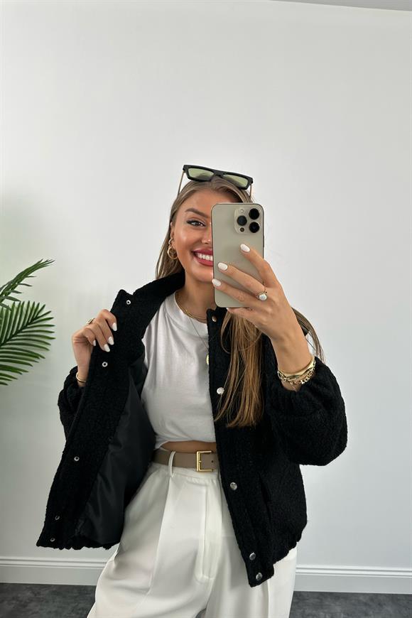 Buklet Teddy Astarlı Bomber Mont Siyah