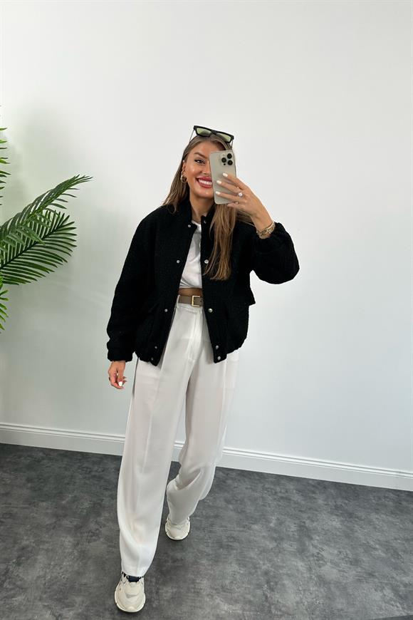 Buklet Teddy Astarlı Bomber Mont Siyah