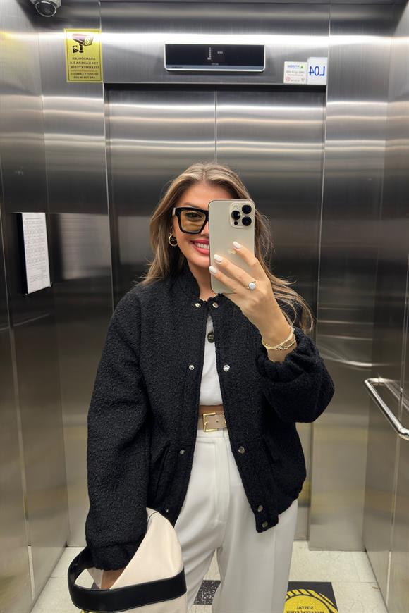 Buklet Teddy Astarlı Bomber Mont Siyah