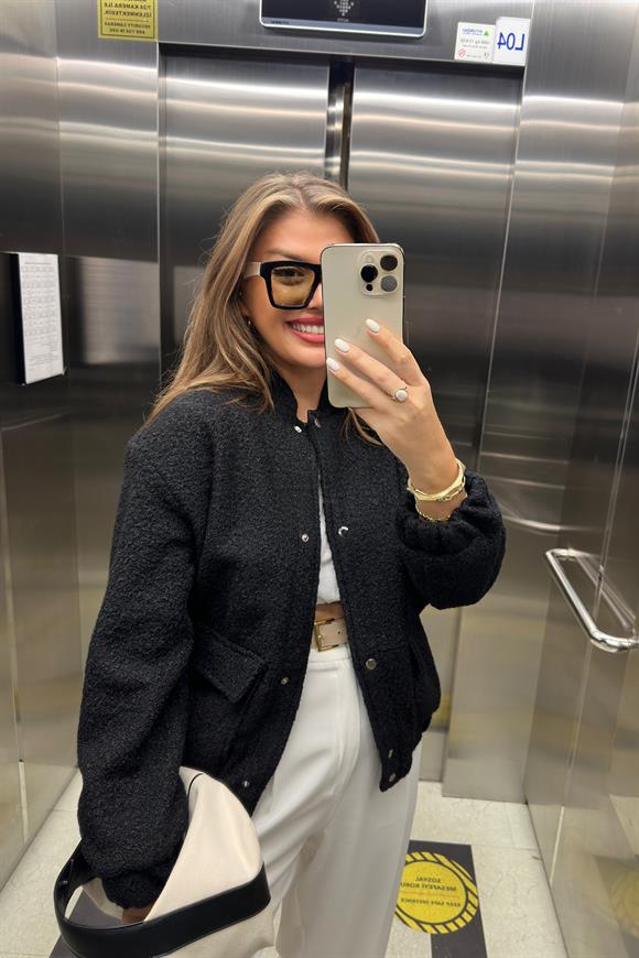 Buklet Teddy Astarlı Bomber Mont Siyah