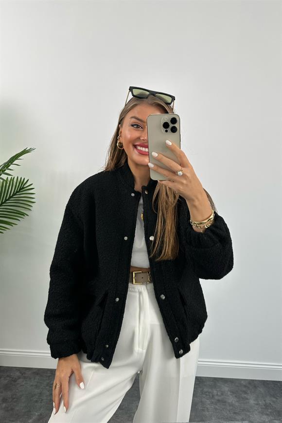 Buklet Teddy Astarlı Bomber Mont Siyah