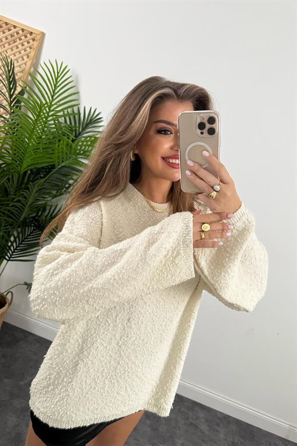Buklet Triko Pinterest Model Geniş Kol Salaş Kazak Naturel