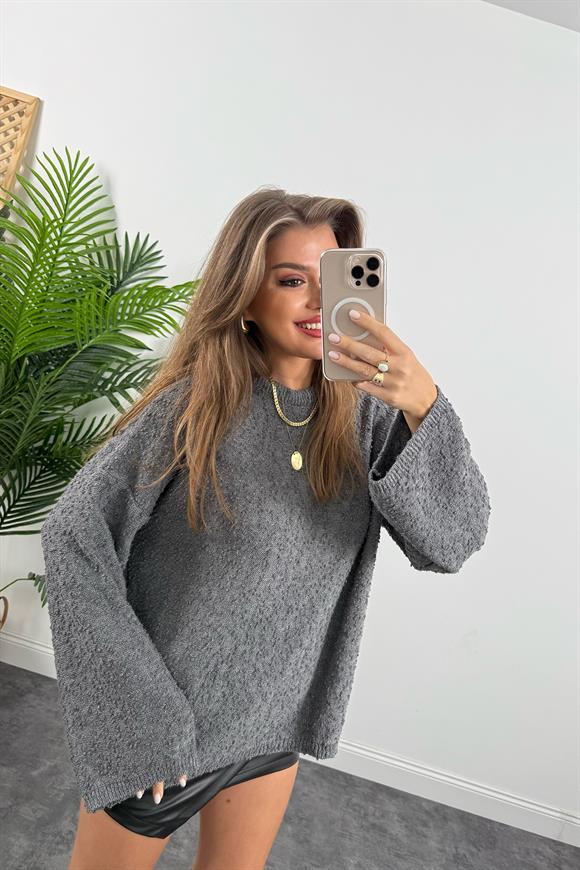 Buklet Triko Pinterest Model Geniş Kol Salaş Kazak Antrasit