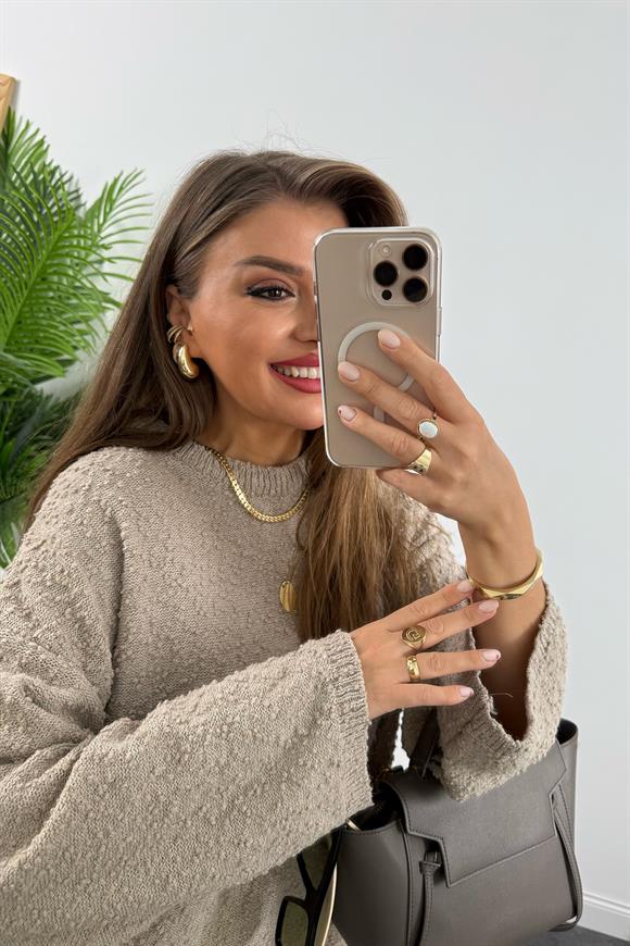 Buklet Triko Pinterest Model Geniş Kol Salaş Kazak Vizon