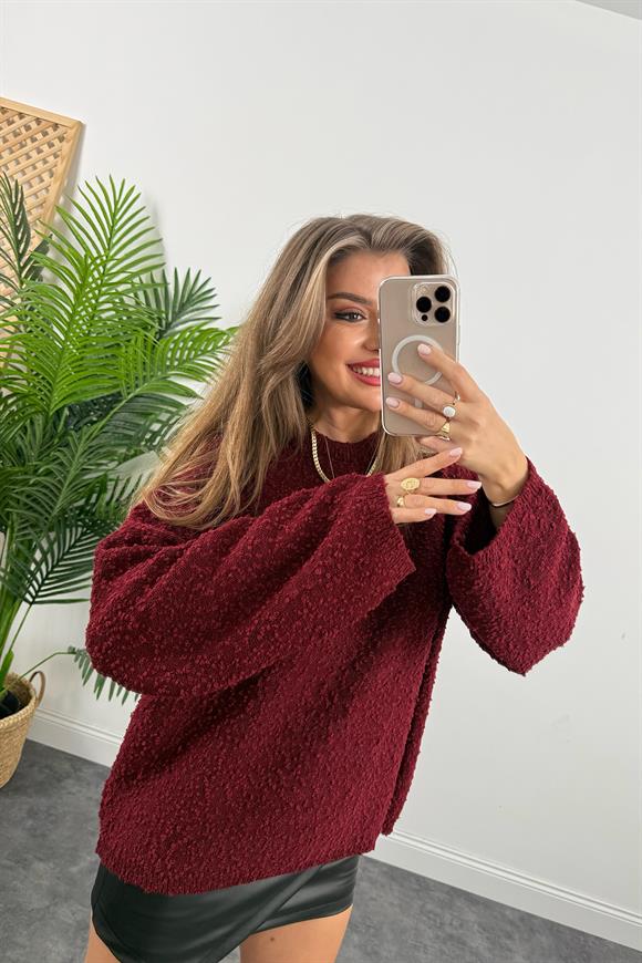 Buklet Triko Pinterest Model Geniş Kol Salaş Kazak Bordo