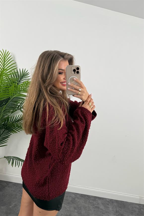 Buklet Triko Pinterest Model Geniş Kol Salaş Kazak Bordo
