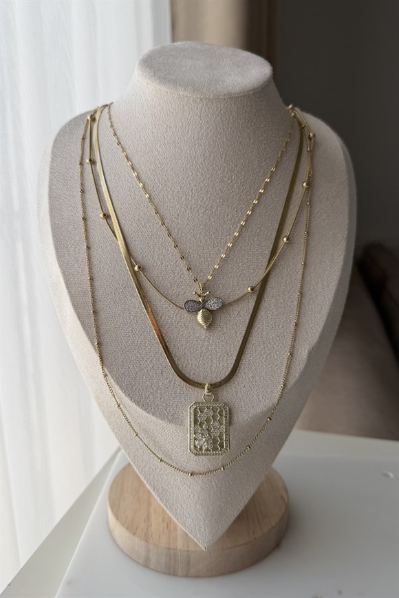 Çelik Arı Detaylı Set Kolye