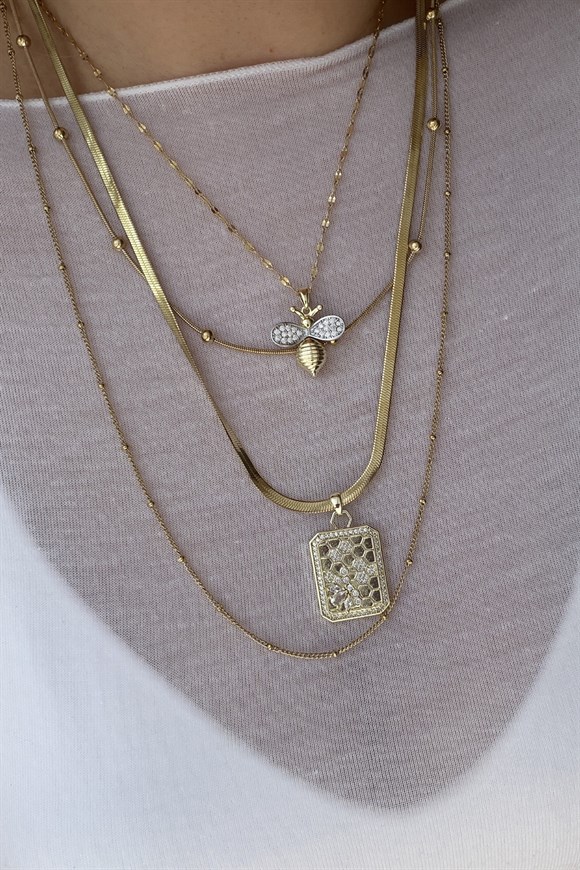 Çelik Arı Detaylı Set Kolye