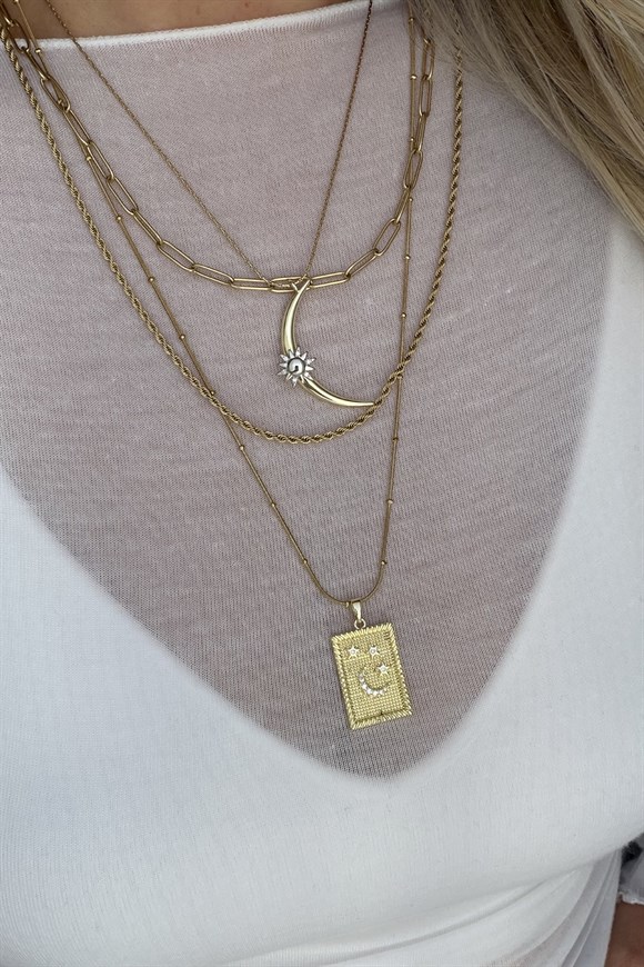 Çelik Ay Detaylı Set Kolye