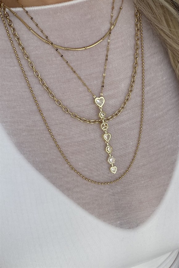 Çelik Dekolte Kalp Model Set Kolye