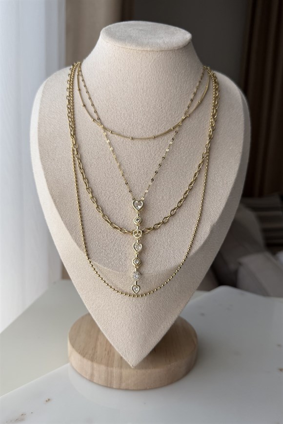 Çelik Dekolte Kalp Model Set Kolye