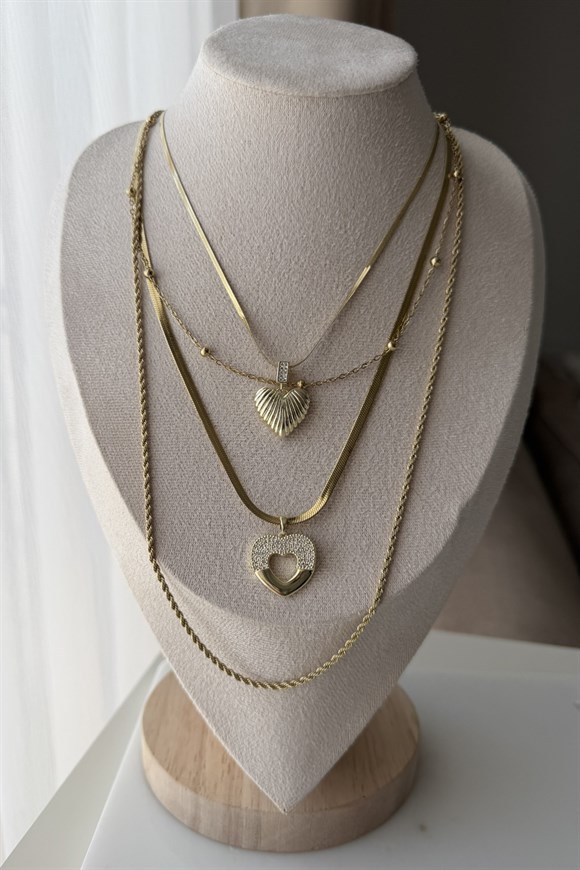 Çelik Kalp Detaylı Set Kolye