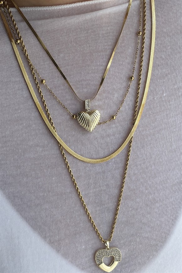 Çelik Kalp Detaylı Set Kolye