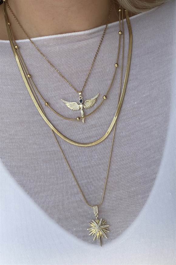 Çelik Melek Model Set Kolye