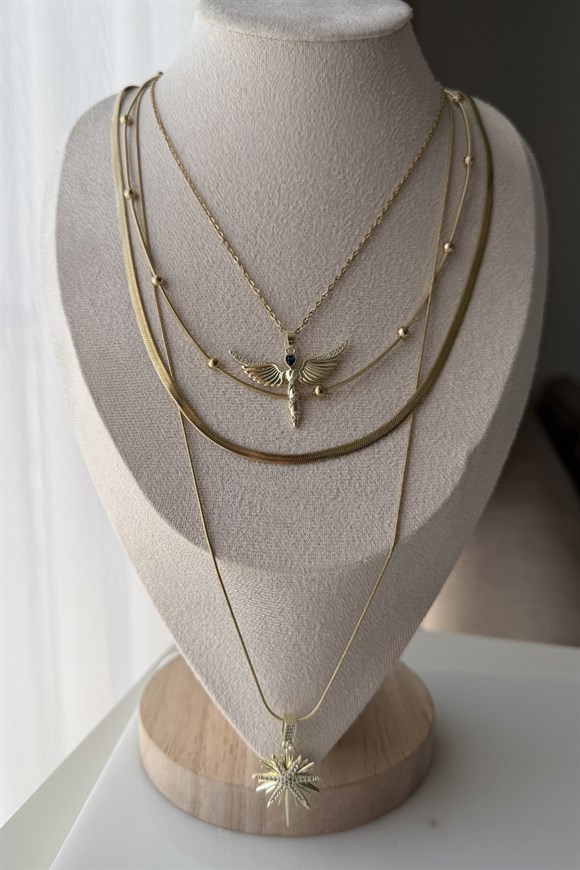 Çelik Melek Model Set Kolye