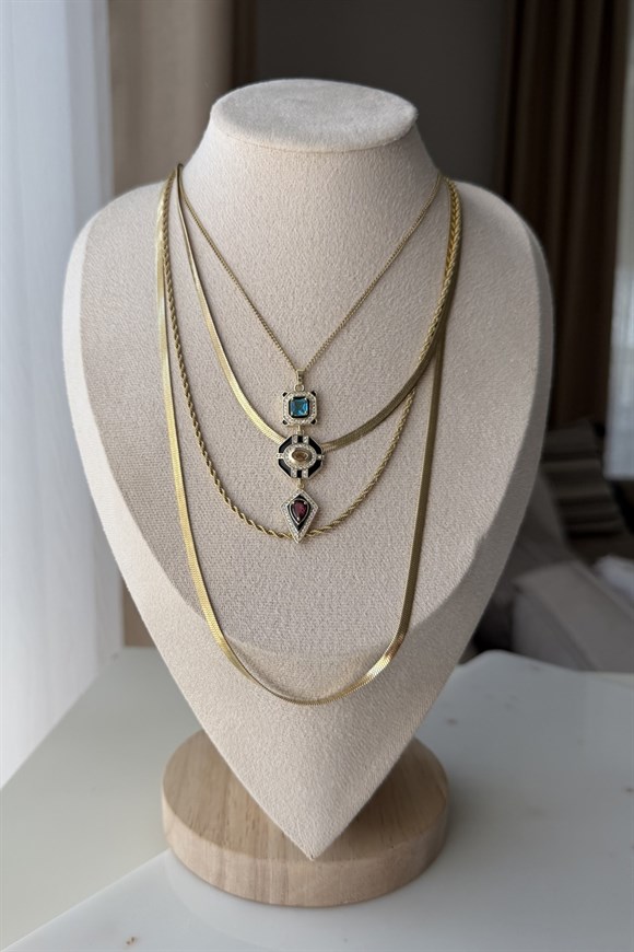 Çelik Renkli Taşlı Set Kolye