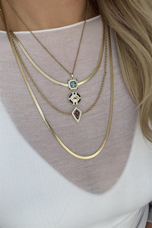 Çelik Renkli Taşlı Set Kolye