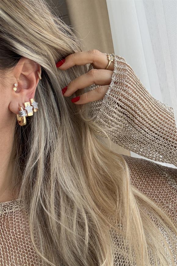 Özel Seri Silindir Detaylı Mix Oval Küpe