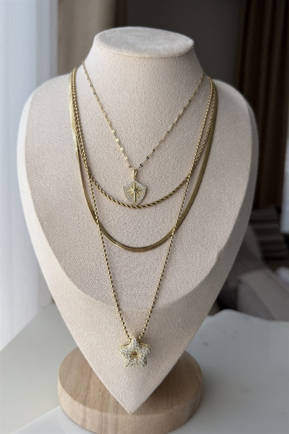 Çelik Yıldız Model Set Kolye