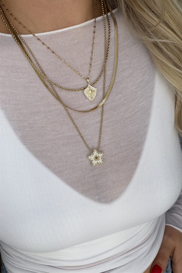 Çelik Yıldız Model Set Kolye