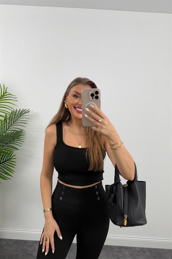 Çift Çelik Dokuma Beli Düğmeli Tayt