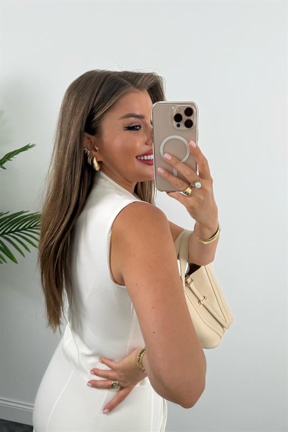 Çok Düğmeli Premium Seri Klasik Kumaş Yelek Beyaz