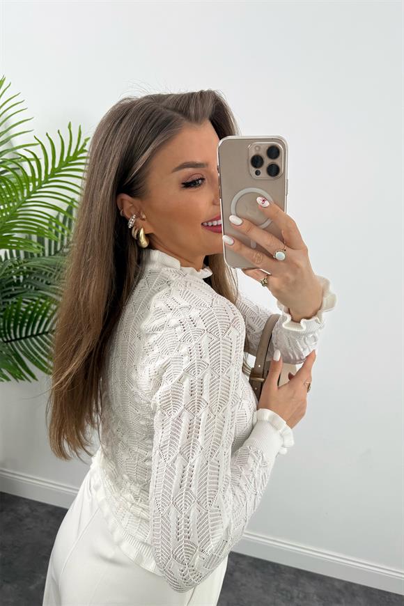 Dantel Örme Ajurlu Romantik Triko Beyaz