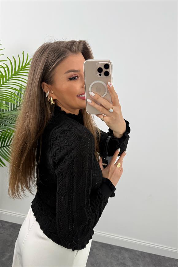 Dantel Örme Ajurlu Romantik Triko Siyah